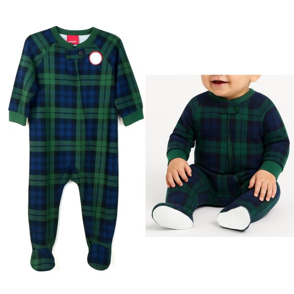Family PJs Baby One-Piece Pajama with Feet – Black Watch Plaid Size 12 Mo NWT - Picture 1 of 4